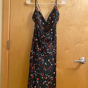 Superdown Green/Red Slip Dress Spaghetti Strap V-Neck